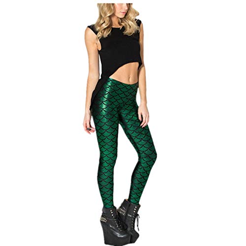 Elonglin Damen Leggings Sexy Mermaid Meerjungfrau Glanz Leggings Fisch Schuppen Scale Glänzend Strumpfhose Hose Frau Pants Grün DE XXS(Asie S) von Elonglin