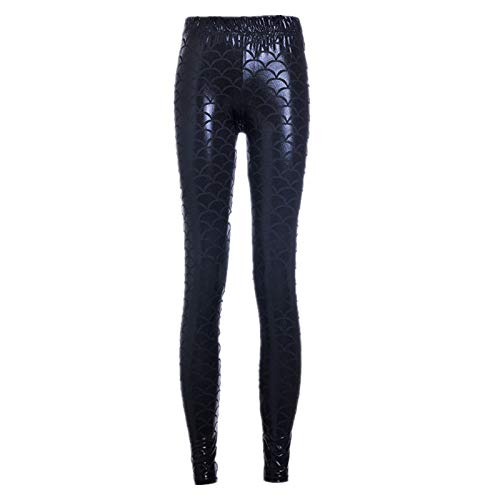 Elonglin Damen Leggings Sexy Mermaid Meerjungfrau Glanz Leggings Fisch Schuppen Scale Glänzend Strumpfhose Hose Frau Pants Schwarz DE L(Asie XXL) von Elonglin