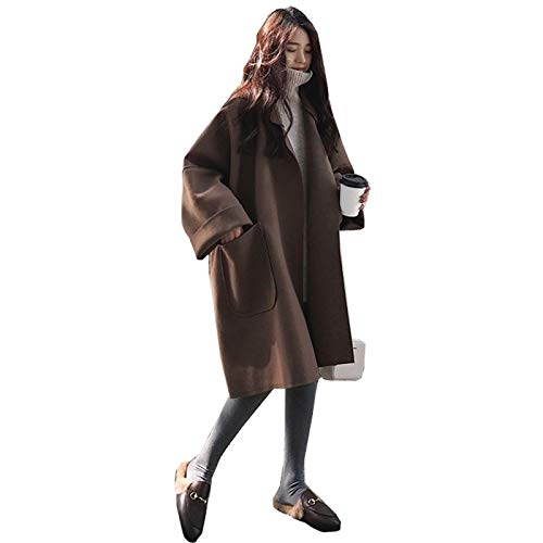 Elonglin Damen Locker Wollmantel Oversize Einfarbig Mittellang Herbst Jacke Mantel Alltag Leicht tan DE M(Asie XL) von Elonglin