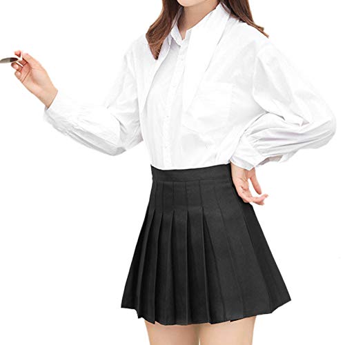Elonglin Damen Mädchen Faltenrock Mini Skirt Karierter Rock Hohe Taille Schwarz L von Elonglin