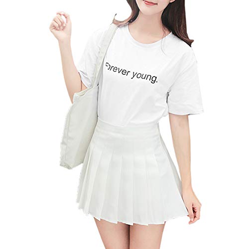 Elonglin Damen Mädchen Faltenrock Mini Skirt Karierter Rock Hohe Taille Weiß L von Elonglin