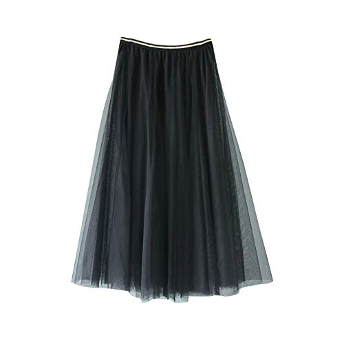 Elonglin Damen Mädchen Mode Plissee Rock Plisseerock Einfarbig Röcke Freizeitrock Mittellang Gazerock Elegant Schwarz One Size(Länge-78CM) von Elonglin