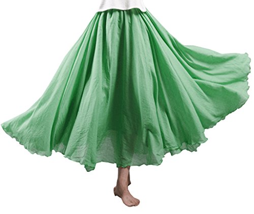 Elonglin Damen Mädchen Retro Rock Strandrock Chinoiserie Leinen Einfarbig Röcke Freizeitrock Bodenlange Sommer Herbst Leicht Fruchtgrün S (Länge-85CM) von Elonglin