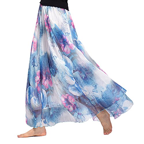 Elonglin Damen Mädchen Strandrock Böhmischen Chiffon Rock Lange Sommer Geblümt Freizeitrock 56 DE XS/S(Asie M) von Elonglin