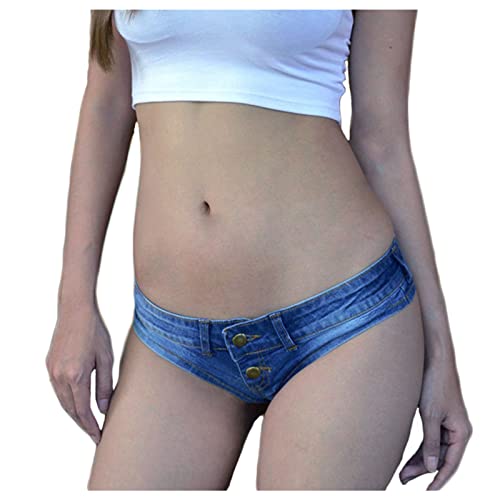 Elonglin Damen Mini Shorts Hot Kurze Hose Clubwear Jeans Sehr tiefer Bund Strand Hellblau 569 L von Elonglin