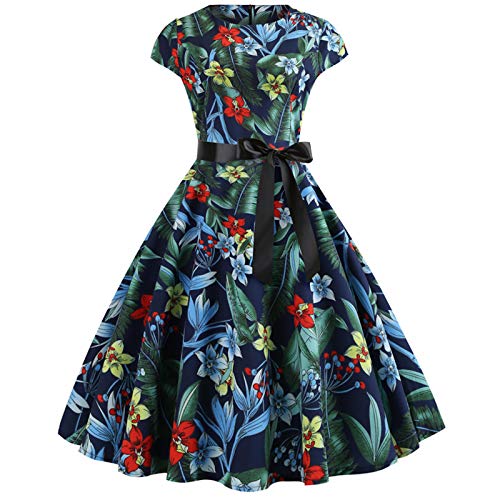 Elonglin Damen Retrokleid mit Flügelärmeln Rockabilly Floral Vintage Cocktailkleid Party Swing Kleid Gr. Large, Printing 6 von Elonglin