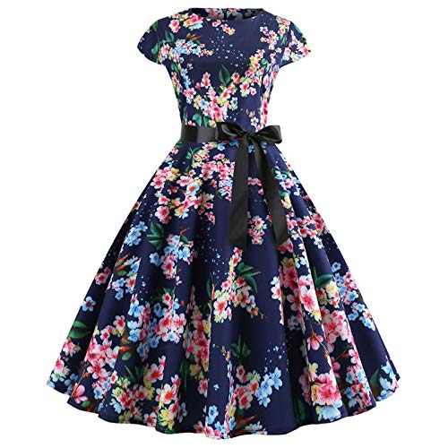 Elonglin Damen Retrokleid mit Flügelärmeln Rockabilly Floral Vintage Cocktailkleid Party Swing Kleid Gr. Medium, Printing 10 von Elonglin