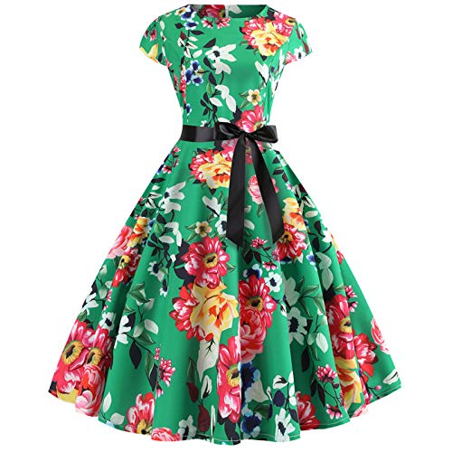Elonglin Damen Retrokleid mit Flügelärmeln Rockabilly Floral Vintage Cocktailkleid Party Swing Kleid Gr. Medium, Printing 5 von Elonglin