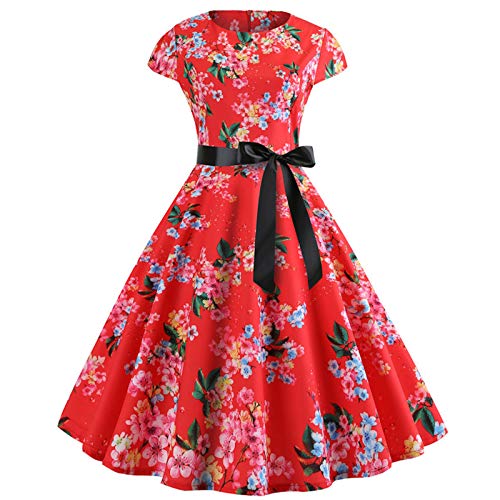 Elonglin Damen Retrokleid mit Flügelärmeln Rockabilly Floral Vintage Cocktailkleid Party Swing Kleid Gr. Medium, Printing 9 von Elonglin