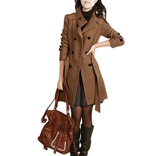 Elonglin Damen Trench Wolljacke Winter Herbst mantel Trenchcoat Zweireiher mit Gürtel Leicht tan DE M (Asie 2XL) von Elonglin