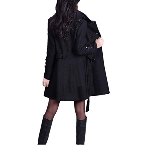 Elonglin Damen Trench Wolljacke Winter Herbst Mantel Trenchcoat Zweireiher mit Gürtel Schwarz DE S (Asie XL) von Elonglin