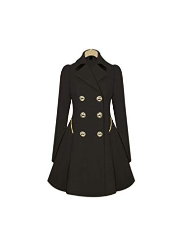 Elonglin Damen Trenchcoat Doppelreihig Vintage Umschlag Kragen Mantel Jacke Slim Staubmantel Windbreaker Outwear für Frühling Herbst Gr. Small, Schwarz von Elonglin