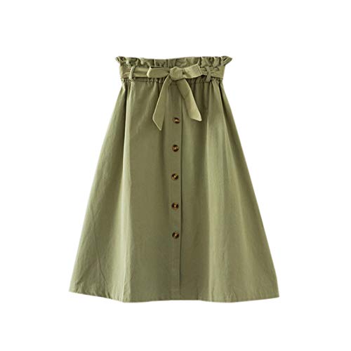 Elonglin Damen Vintage A-Linie Rock Sommer High Waist Lässig Skirt Knielang Gummizug Armee Grün One Size von Elonglin