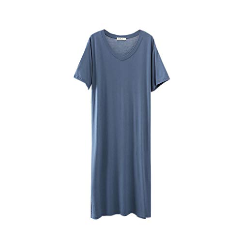 Elonglin Frauen Kurzarm Nachthemden Dünne Pyjamas Oversize Split Kleid Modal Weich Loose Fit Grau Blau Medium von Elonglin