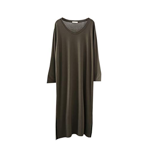 Elonglin Frauen Nachthemden Dünne Langarm Pyjamas Oversize Split Kleid Modal Weich Loose Fit Armee Grün Medium von Elonglin
