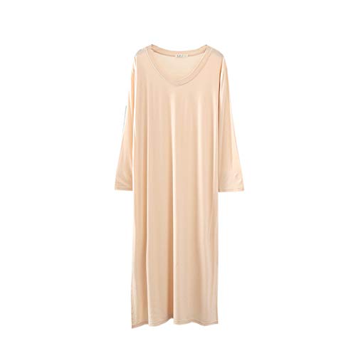 Elonglin Frauen Nachthemden Dünne Langarm Pyjamas Oversize Split Kleid Modal Weich Loose Fit Beige Medium von Elonglin