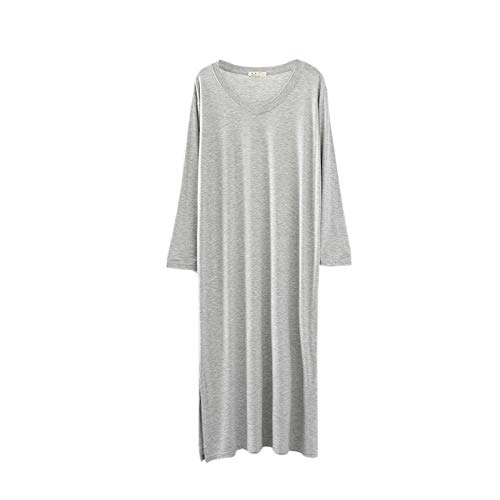Elonglin Frauen Nachthemden Dünne Langarm Pyjamas Oversize Split Kleid Modal Weich Loose Fit Hell Grau Small von Elonglin