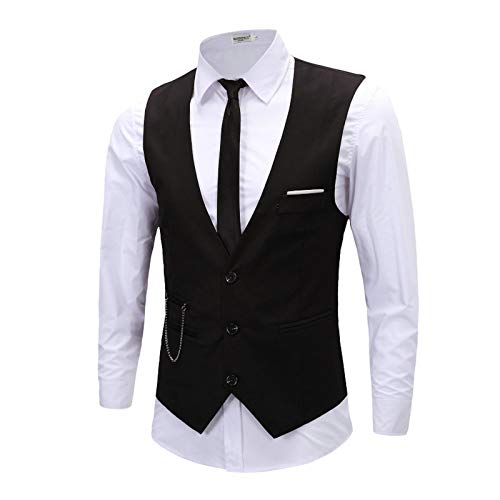 Elonglin Herren Anzugweste Business Weste Ärmellos Slim Fit Elegant Hochzeit schwarz Brust 40 inch(Asie 2XL) von Elonglin