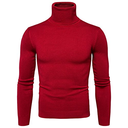 Elonglin Herren Baumwolle gestrickte Stehkragen Pullover Sweatshirt Herbst Winter Slim Fit Rot DE XS (Asien M) von Elonglin