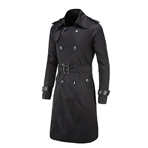 Elonglin Herren Herbst Winter lange Mantel mit Gürtel Trenchcoat Zweireiher Slim Fit Schwarz DE L (Asien XXL) von Elonglin