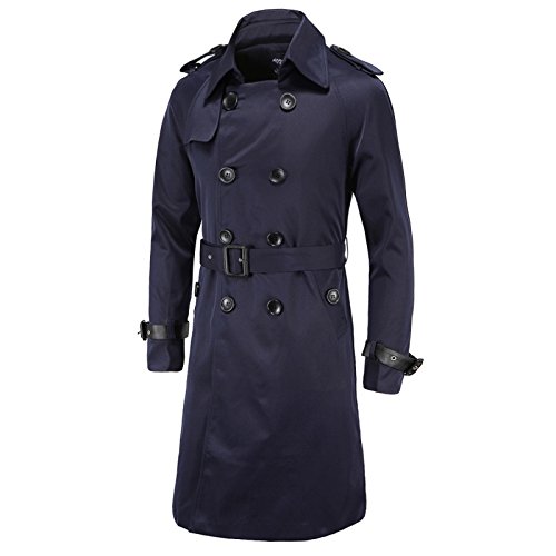 Elonglin Herren Herbst Winter Lange Mantel mit Gürtel Trenchcoat Zweireiher Slim Fit Dunkelblau DE XL (Asien XXXL) von Elonglin