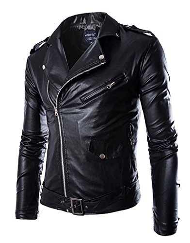 Elonglin Herren Jacke aus PU-Leder, Schwarz Gr. X-Small, Schwarz von Elonglin