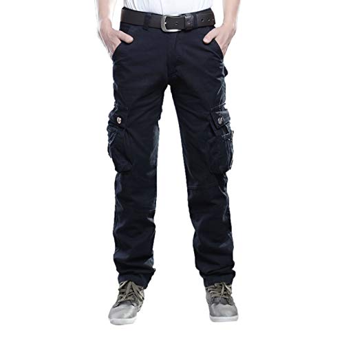 Elonglin Herren Jungen Cargo Hose Lässig Lange Cargopants Freizeit Outdoors Multi Taschen Schwarz DE 52 (Asie 34): Taille 90cm/34 “ von Elonglin