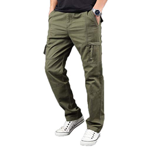 Elonglin Herren Jungen Cargo Hose Lässig Lange Cargopants Freizeit Outdoors Sommer Dünn Armee Grün DE 52 (Asie 3XL): Taille 97-102cm(38-40 inch) von Elonglin