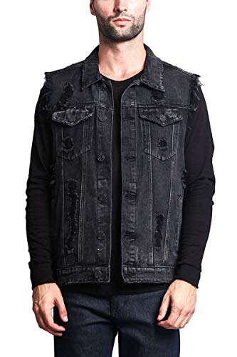 Elonglin Herren Jungen Jeansweste Denim Weste Freizeit Sport Vintage Zerrissene Löcher B Schwarz L von Elonglin