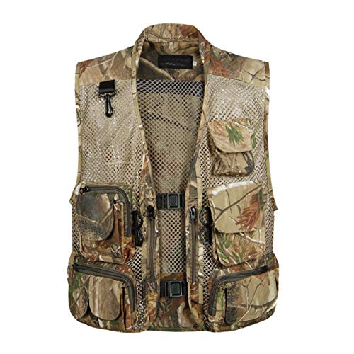 Elonglin Herren Klassic Outdoor Weste mit Multi Tasche Netz Westen für Jagd Angeln Camping Sport Fotografie Breathable Sommer Braun Mischfarbe DE M(Asie XL) von Elonglin