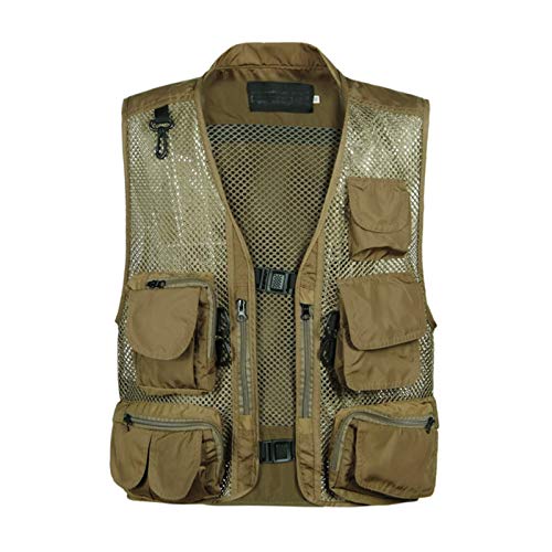 Elonglin Herren Klassic Outdoor Weste mit Multi Tasche Netz Westen für Jagd Angeln Camping Sport Fotografie Breathable Sommer Dunkel Armee Grün DE XL(Asie 3XL) von Elonglin