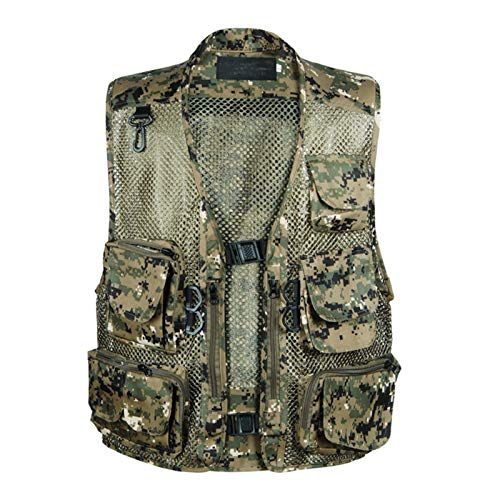 Elonglin Herren Klassic Outdoor Weste mit Multi Tasche Netz Westen für Jagd Angeln Camping Sport Fotografie Breathable Sommer Grün Mischfarbe DE L(Asie XXL) von Elonglin