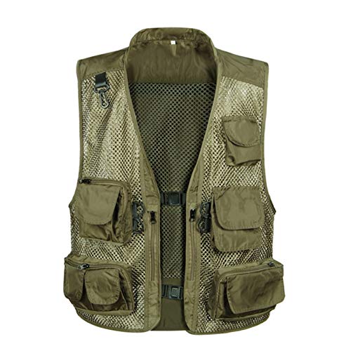 Elonglin Herren Klassic Outdoor Weste mit Multi Tasche Netz Westen für Jagd Angeln Camping Sport Fotografie Breathable Sommer Hell Armee Grün DE XL(Asie 3XL) von Elonglin