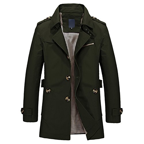 Elonglin Herren Klassisch Leichtgewicht Kurze Mantel Jacke Umlegekragen Langarm Grün DE XXL (Asiatisch 5XL) von Elonglin