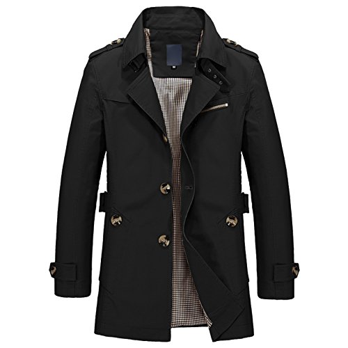 Elonglin Herren Klassisch Leichtgewicht Kurze Mantel Jacke Umlegekragen Langarm Schwarz DE M (Asiatisch XXL) von Elonglin