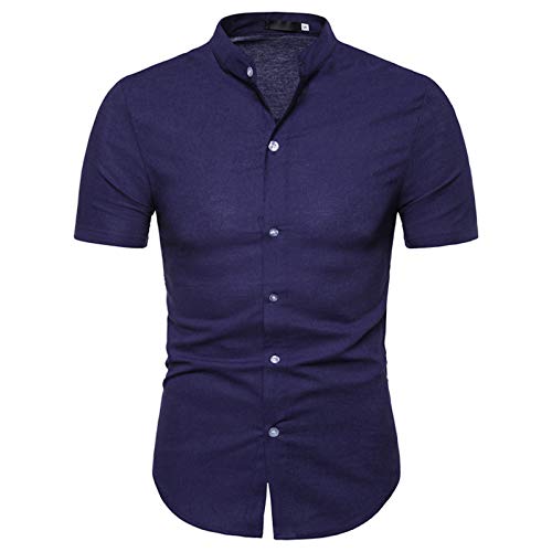 Elonglin Herren Kurzarm Hemd Basic Klassik Shirts Freizeit Sommer Dünn Blau Einfarbig B L: Brust 106cm/41.7" von Elonglin