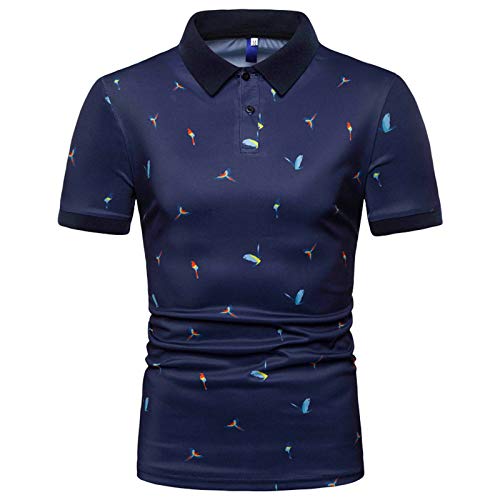 Elonglin Herren Kurzarm Hemd Sexy Shirts Freizeit Urlaub Party Sommer Dünn Kent Marine Blau Bird C L: Brust 110cm/43.3" von Elonglin