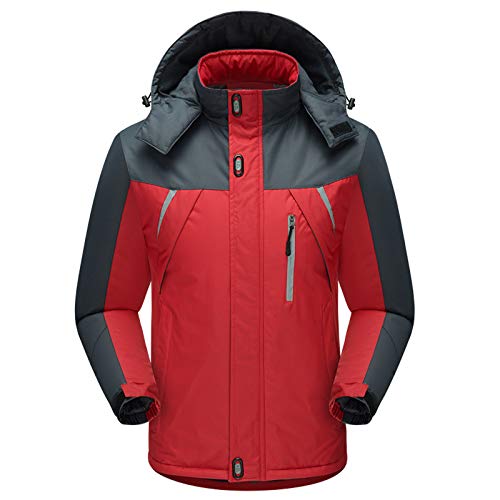 Elonglin Herren Outdoor Wasserdichte Jacke Kapuze Mountain Ski Jacke Fleece Winddicht Windbreaker Softshell Skijacke Winter Regenmantel Gr. XXXX-Large, Rot-A von Elonglin