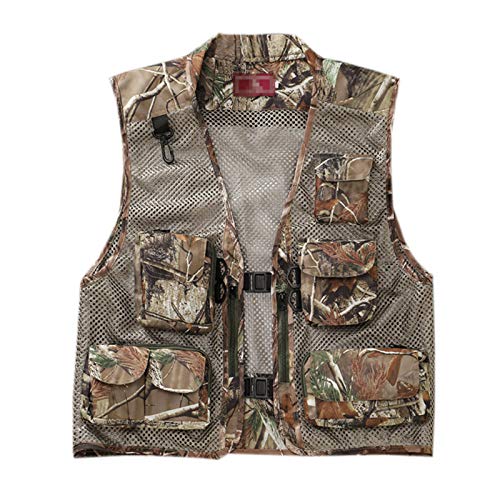 Elonglin Herren Outdoor Weste Sommer Multi Tasche Mesh Multifunktional Tops Dünn Oberteile Reißverschluss Braun Camouflage 3XL(Taille 124 cm) von Elonglin