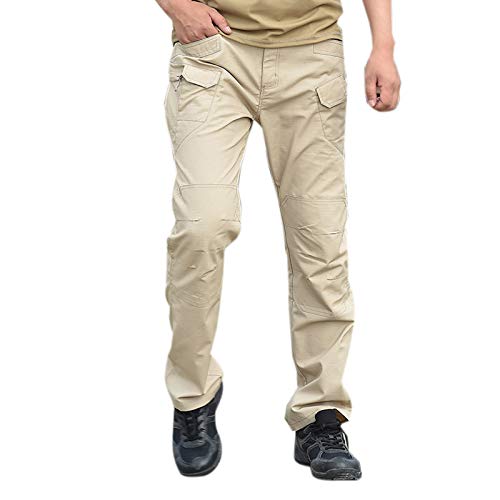 Elonglin Herren Retro Cargo Hose Baumwollmischung Casual Combat Arbeitshose Militär Armee Pants Loose Fit (ohne Gürtel) Gr. 27-32, Khaki von Elonglin