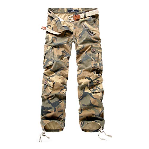 Elonglin Herren Retro Cargohosen Arbeitshose Lose Baumwolle Outdoors Sport Freizeithose Multi-Taschen (ohne Gürtel),Braun-gelb Camouflage,DE 32 (Asie 34) von Elonglin