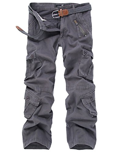 Elonglin Herren Retro Cargohosen Arbeitshose Lose Baumwolle Outdoors Sport Freizeithose Multi-Taschen (ohne Gürtel),Grau,DE 36 (Asie 38) von Elonglin