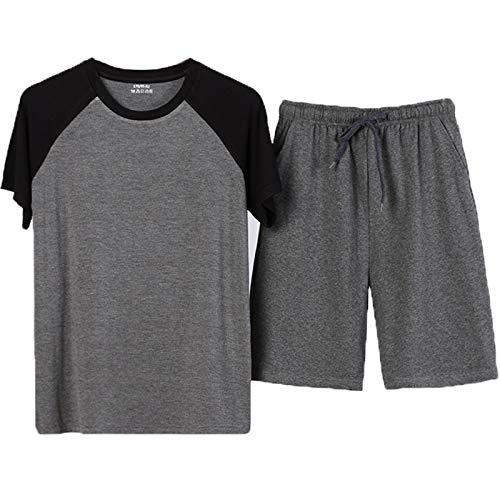 Elonglin Herren Schlafanzüge Zweiteiliger Kurz Pyjama Nachtwäsche T-Shirts mit Shorts Sets Modal Schwarz-Grau DE XS/S -Label Asie L(40-50kg) von Elonglin