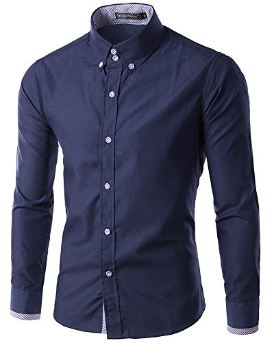 Elonglin Herren Schlicht Business Freizeit Hemden Herrenhemd Langarm Slim Fit Dunkelblau DE XS (Asien M) von Elonglin