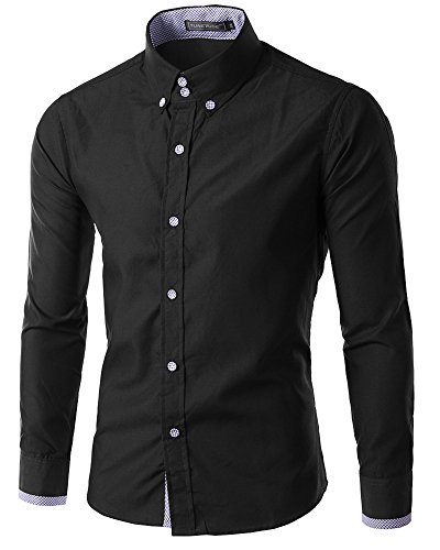 Elonglin Herren Schlicht Business Freizeit Hemden Herrenhemd Langarm Slim Fit Schwarz DE XS (Asien M) von Elonglin