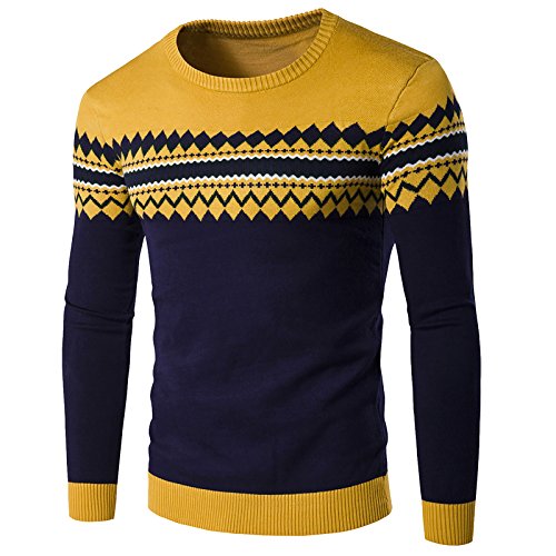 Elonglin Herren Sweater Strick Pullover Herbst Winter Sweatshirt Langarmshirt Gemustert von Elonglin