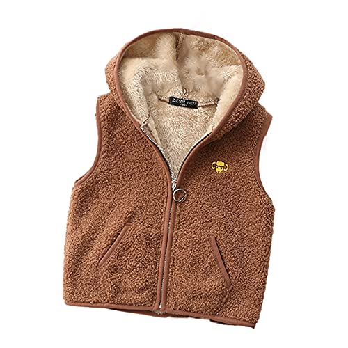 Elonglin Kinder Kapuzen Weste mit Plüsch für Jungen Mädchen Übergangs Vest Einfarbig Warm Verdickung Braun DE 90(Asien 100) von Elonglin