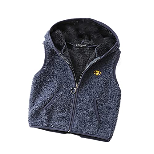 Elonglin Kinder Kapuzen Weste mit Plüsch für Jungen Mädchen Übergangs Vest Einfarbig Warm Verdickung Graublau DE 120(Asien 130) von Elonglin