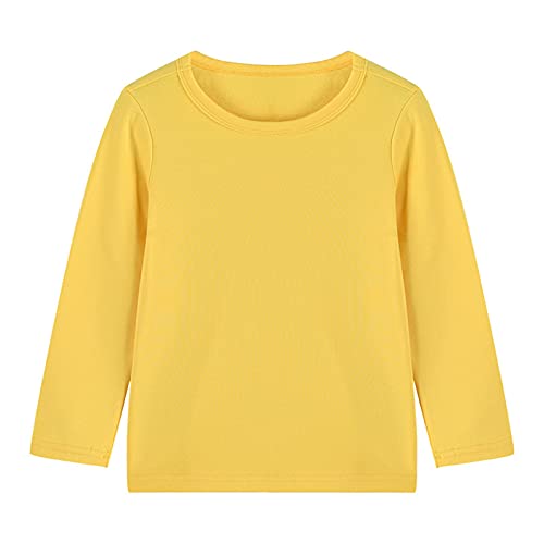 Elonglin Kinder Langarm Shirts für Jungen 100% Baumwolle Einfarbig Oberteile Unterhemd Gelb DE 160(Asien 170) von Elonglin