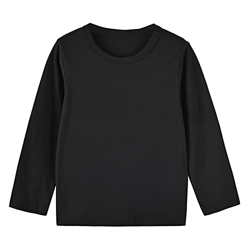 Elonglin Kinder Langarm Shirts für Jungen 100% Baumwolle Einfarbig Oberteile Unterhemd Schwarz DE 110(Asien 120) von Elonglin